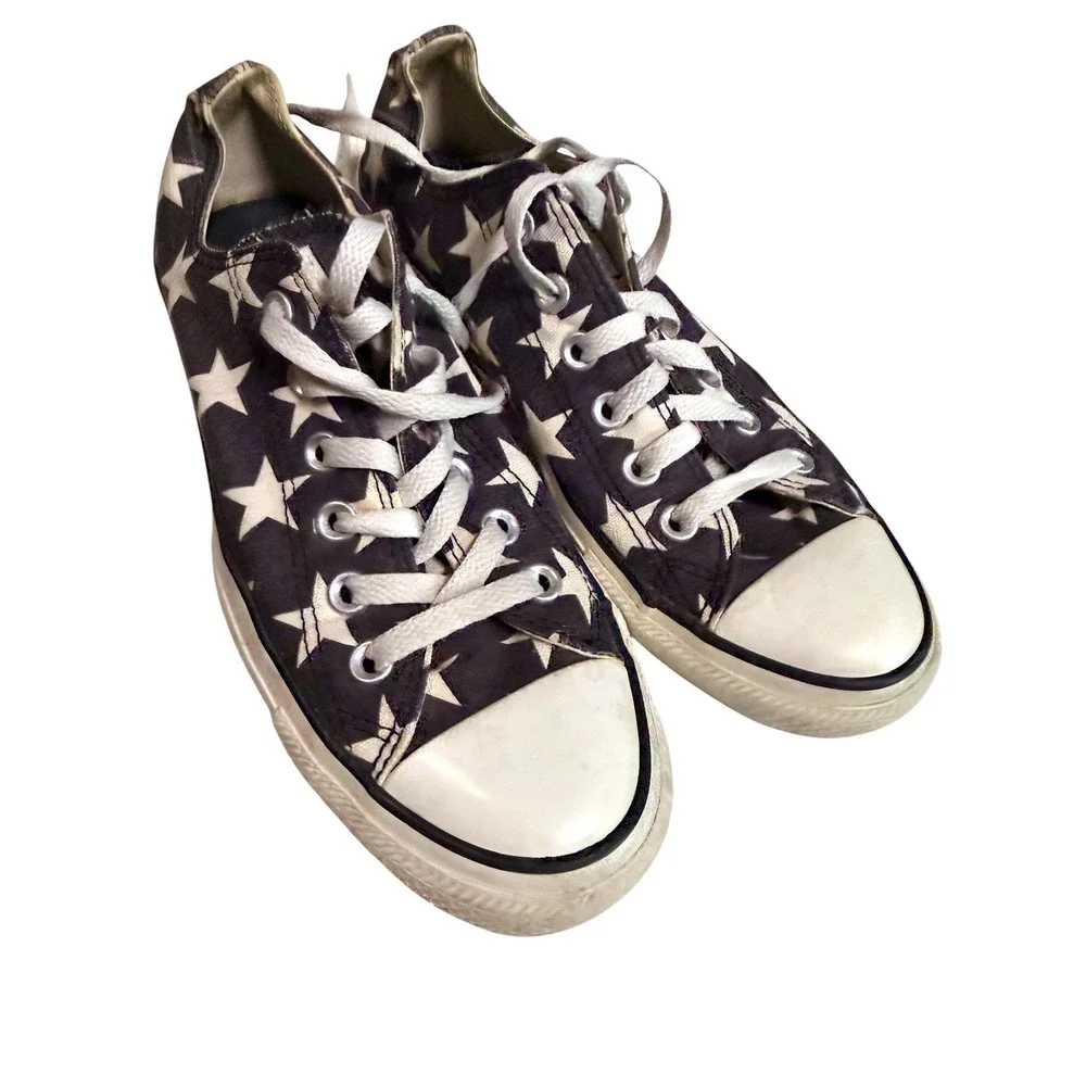 Converse Chuck Taylor All Star Low Top Star Print Sneakers Black White Women 8
